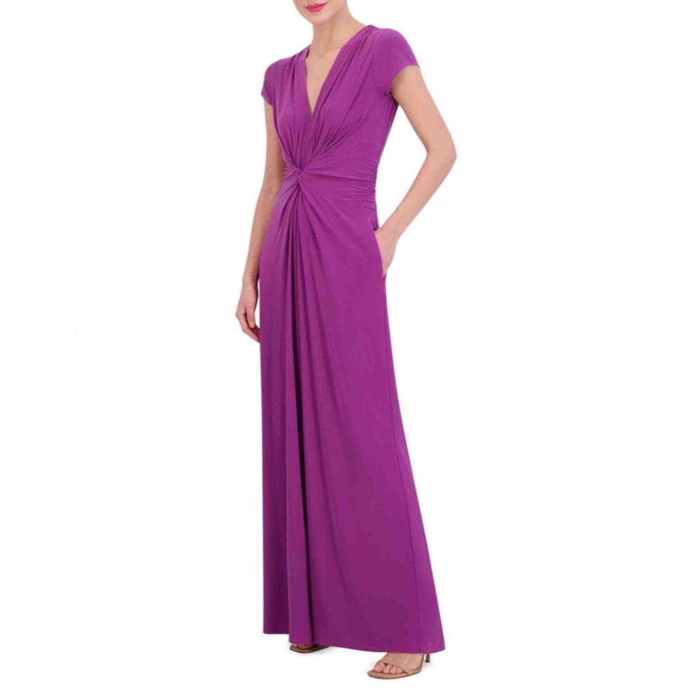 Pink Twist Front Short Sleeve V-Neck Wide Leg Dressy Jumpsuit w Pockets Size XL